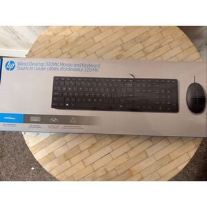 HP Wired Desktop 320MK Mouse and Keyboard Combo Set Black Slim Full Size USB